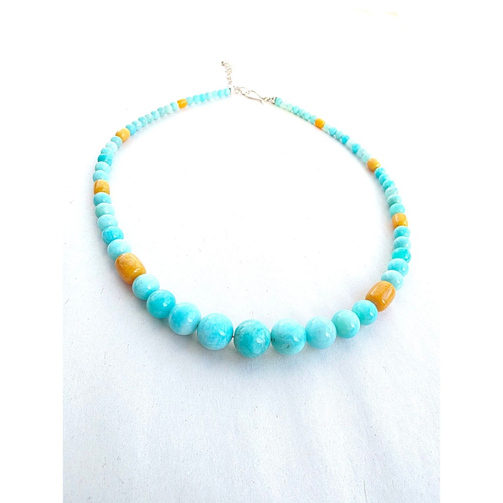 Jay King DTR Turquoise Amazonite Yellow Agate Stone Beaded Necklace Sterling 925